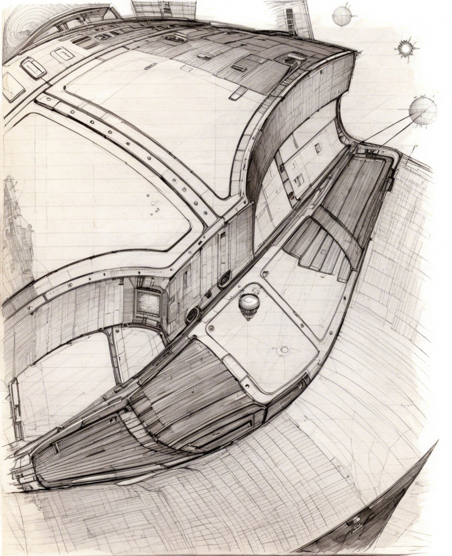Intricately Designed Spacecraft Pencil Sketches