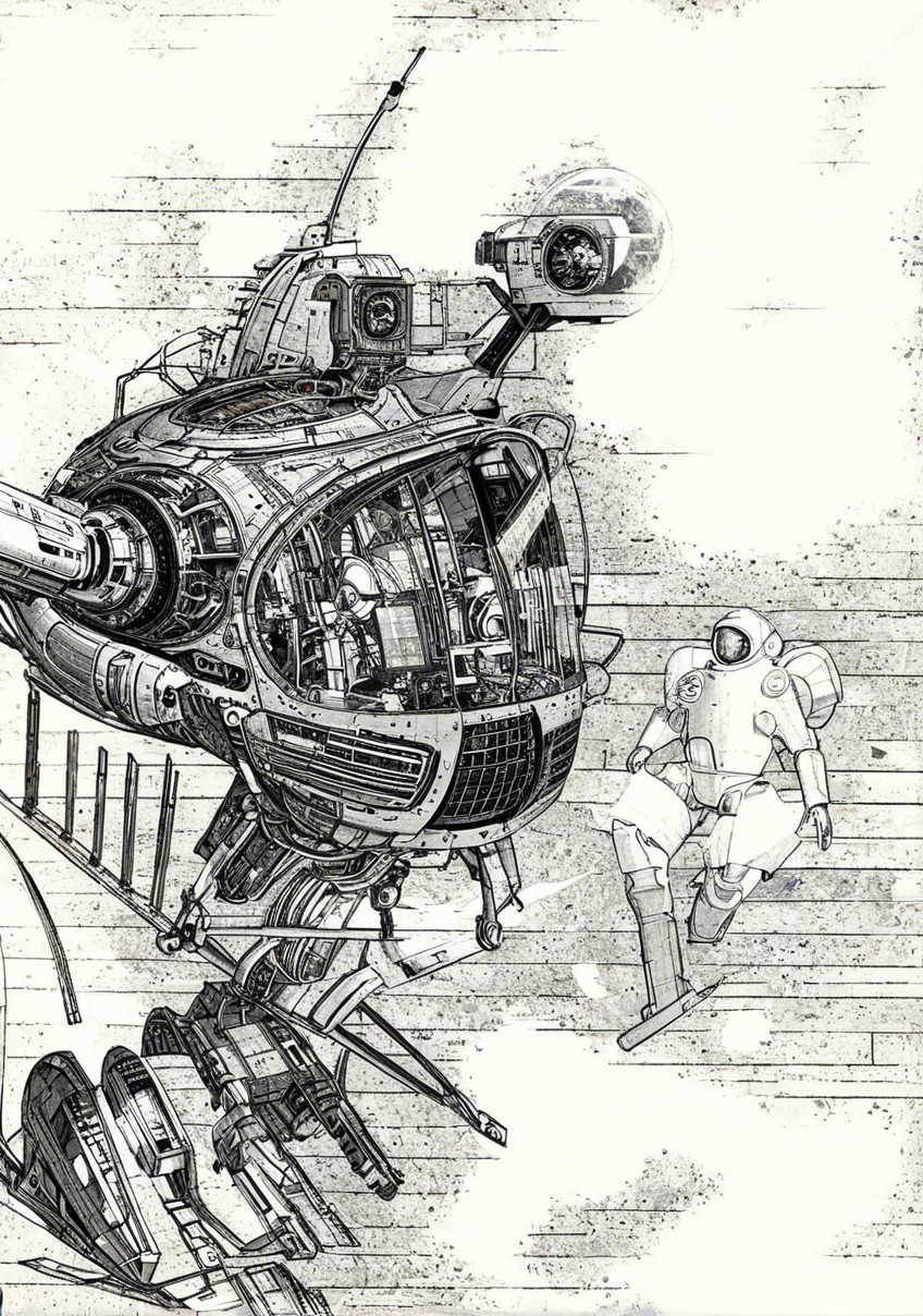 Futuristic spacecraft and astronaut in space exploration