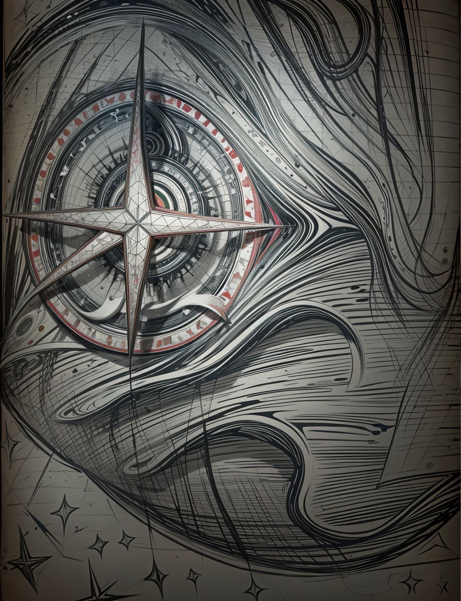 Compass Rose in a Swirling Adventure Design