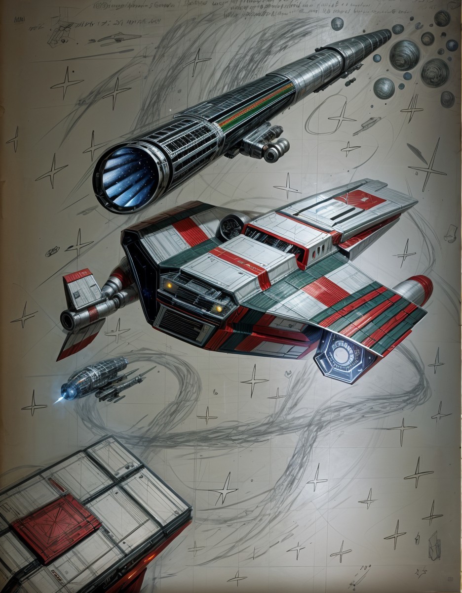 Futuristic spacecraft design with red and white stripes