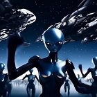 Extraterrestrial Beings in a Futuristic Landscape