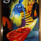 Surrealist Oil Painting Featuring Cyborg and Vibrant Woman