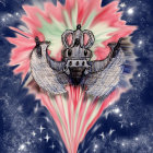 Intricate Spaceship Amidst Cosmic Explosion and Galaxies