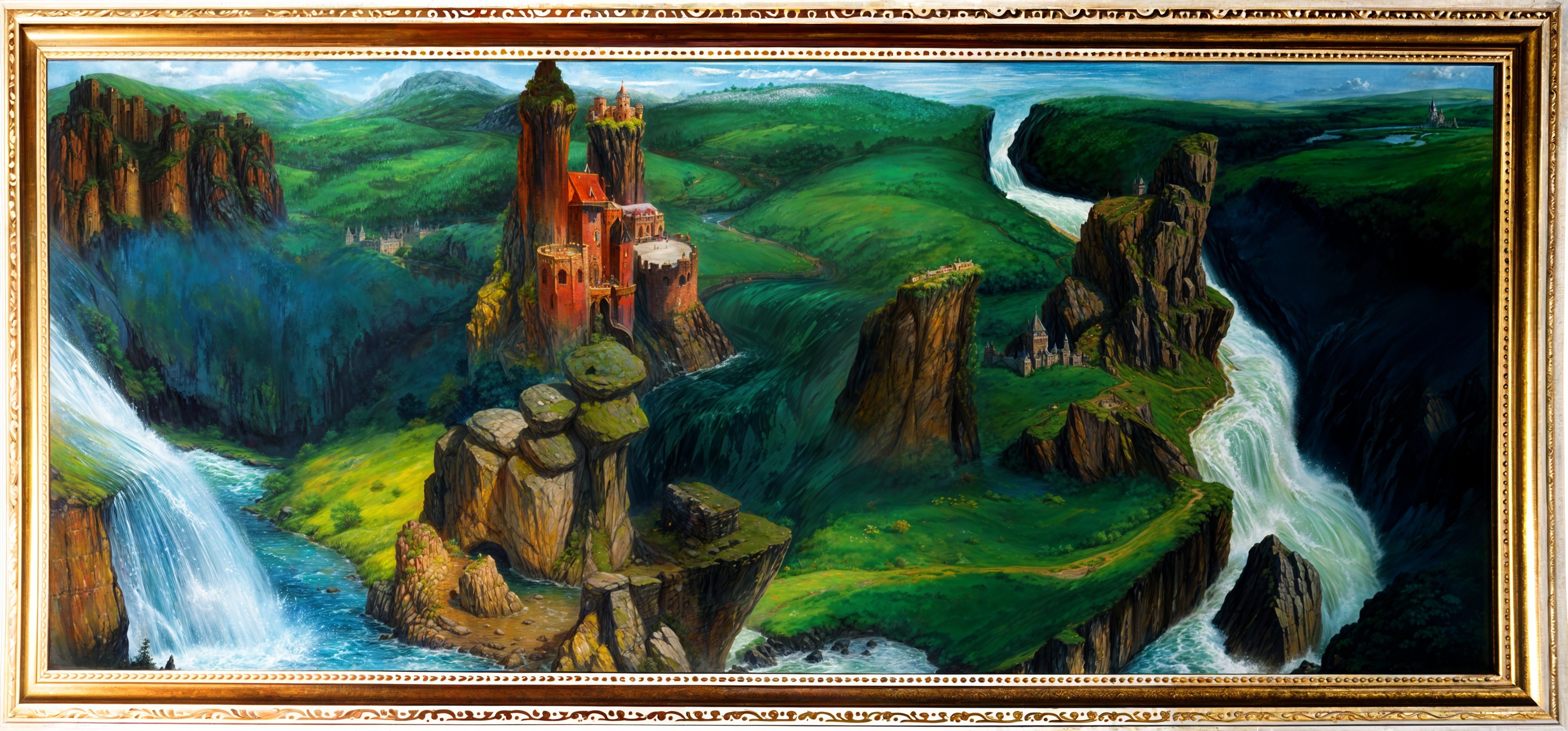 Panoramic Landscape with Castle and River Scene