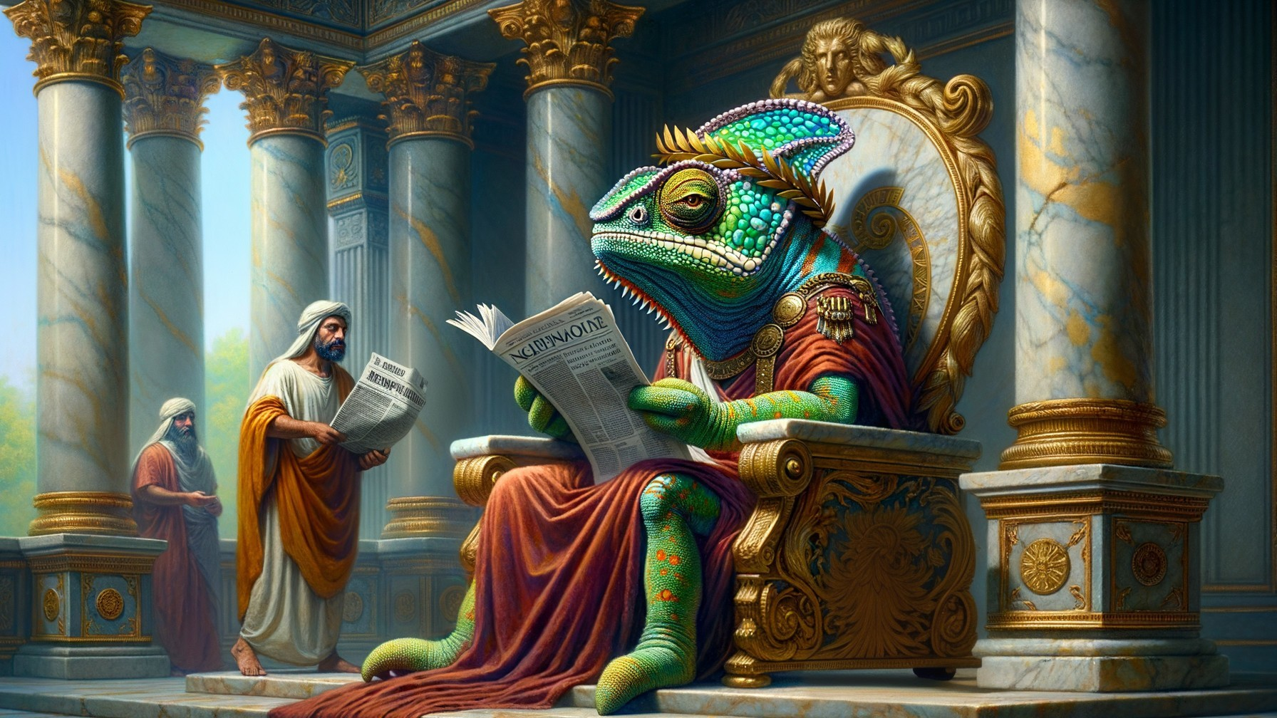 Chameleon on Throne in Grand Palace Setting