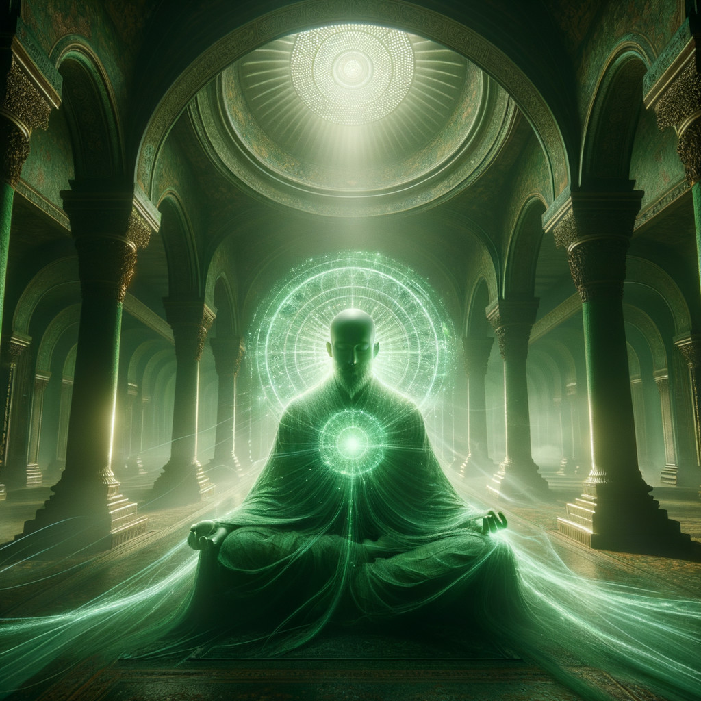 Meditation in a Mystical Temple with Green Energy