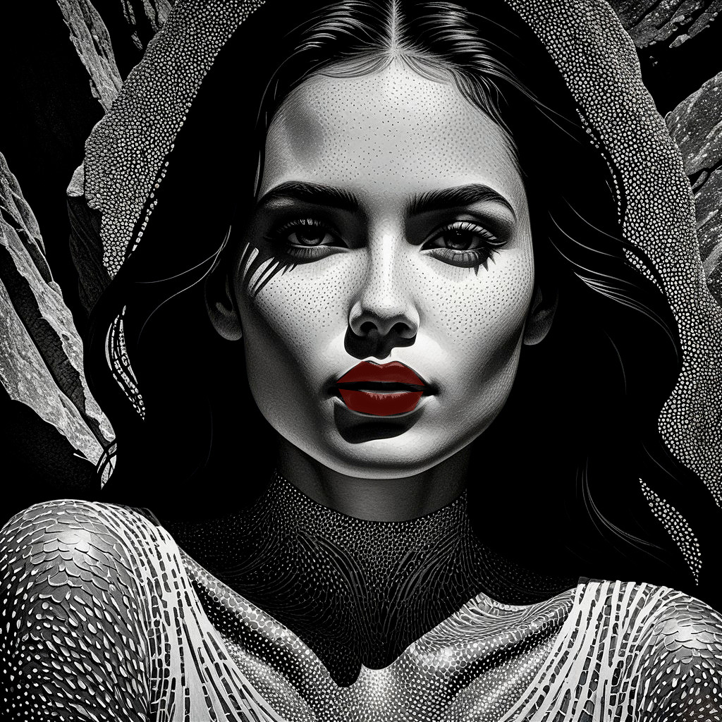 Monochrome Portrait of a Woman with Bold Red Lips