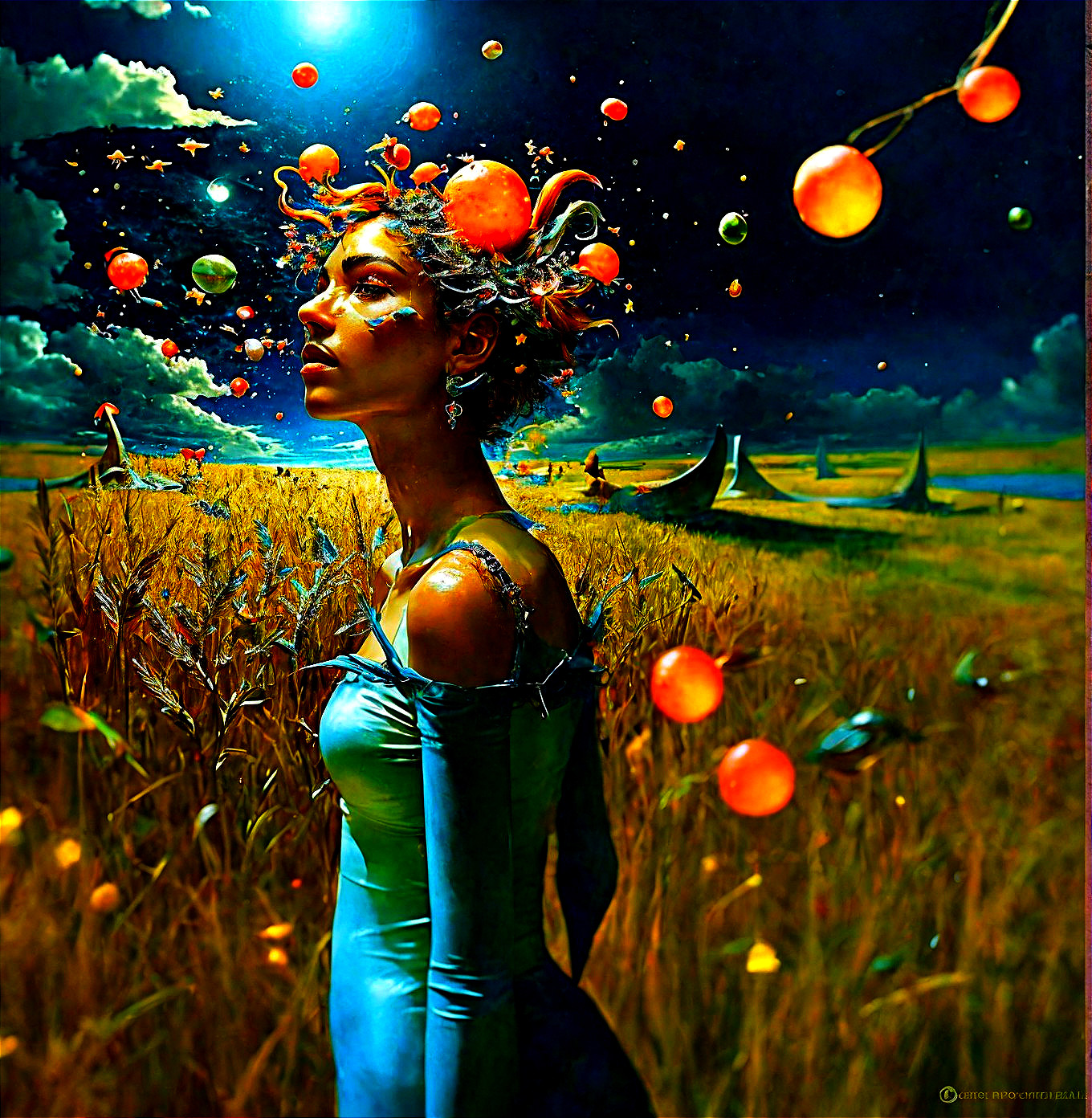Surreal Scene of a Woman in a Golden Field