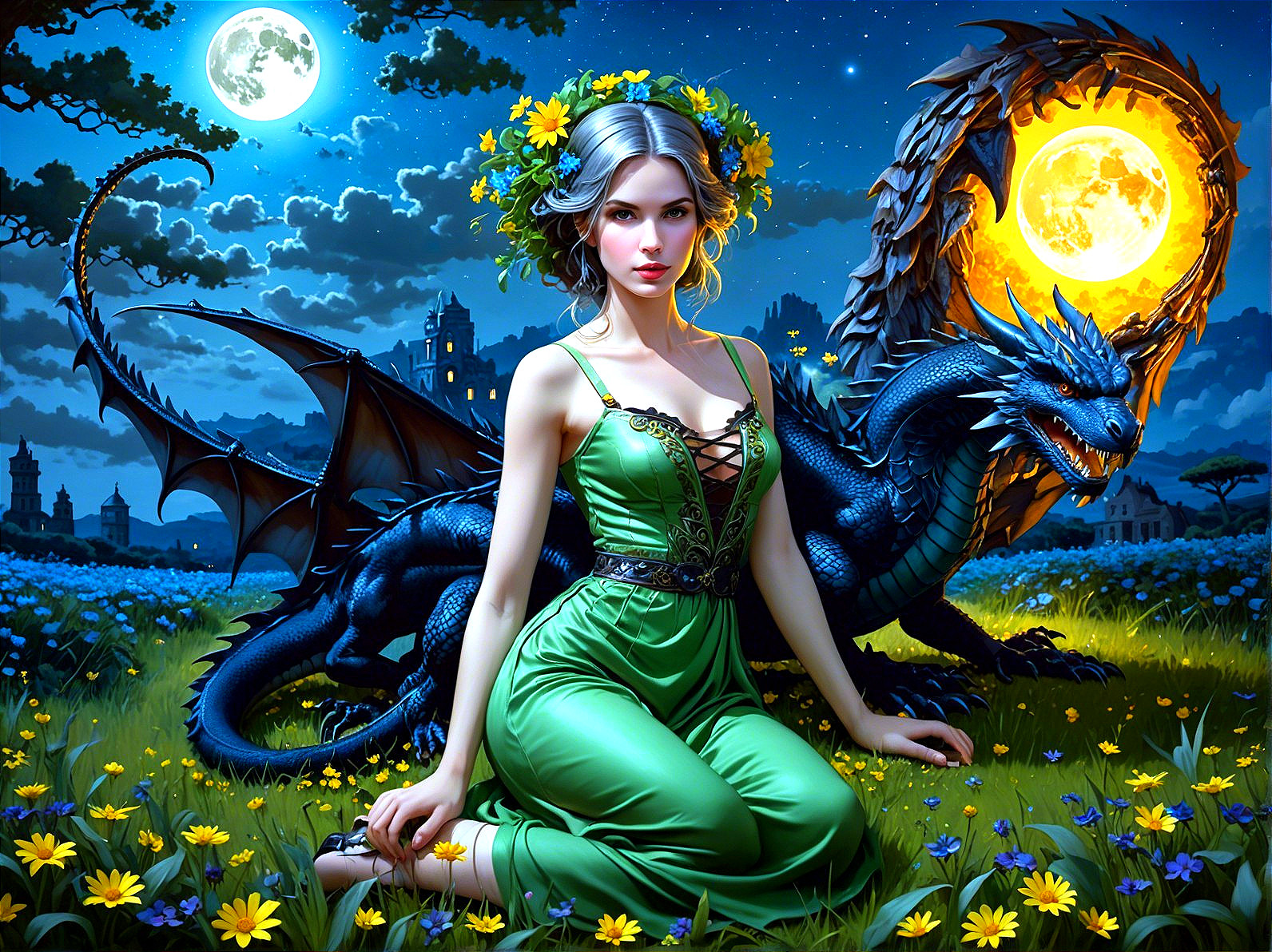 Mystical Landscape with Woman and Black Dragon