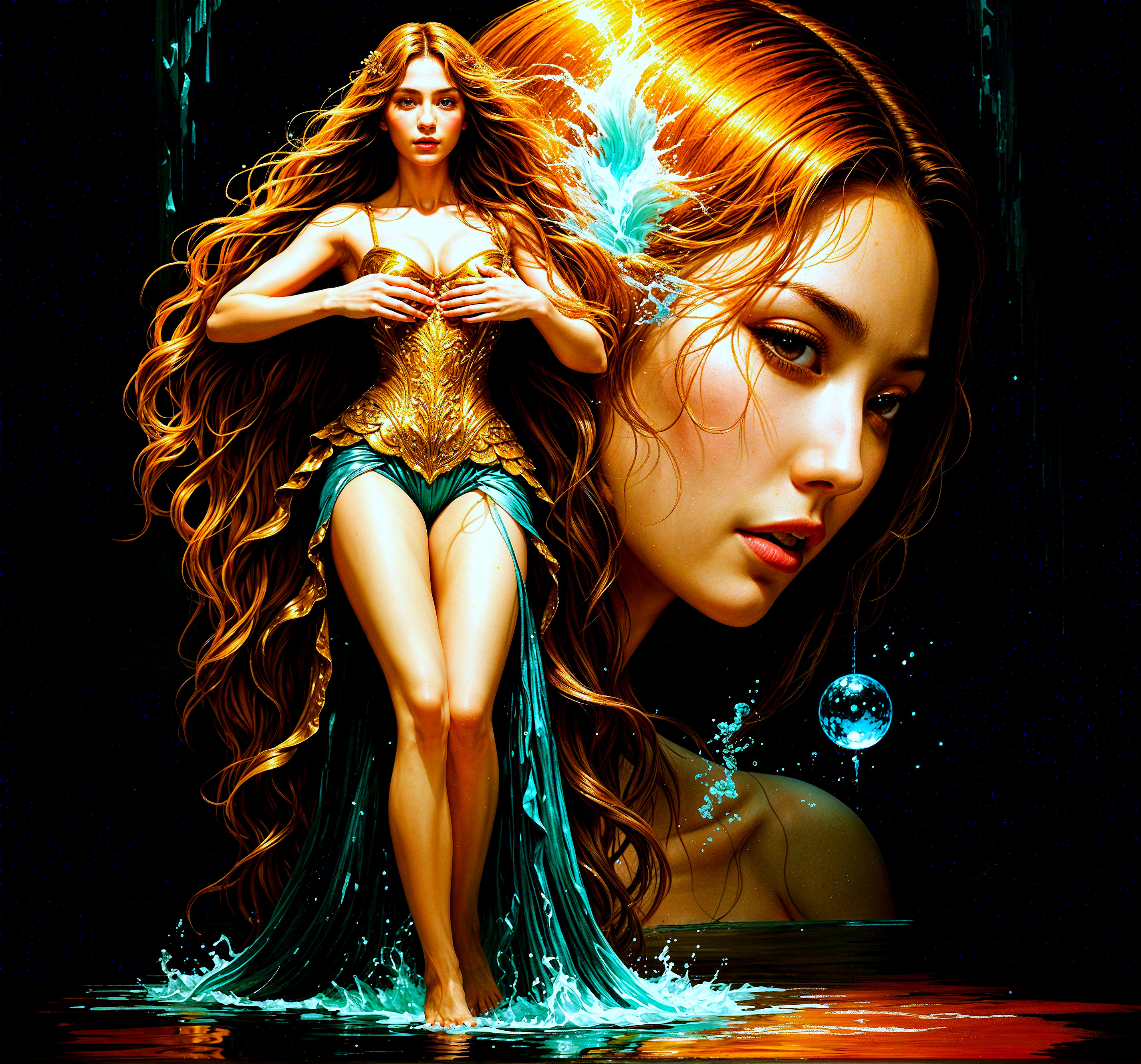 Mystical Water Spirit Surrounded by Starry Night