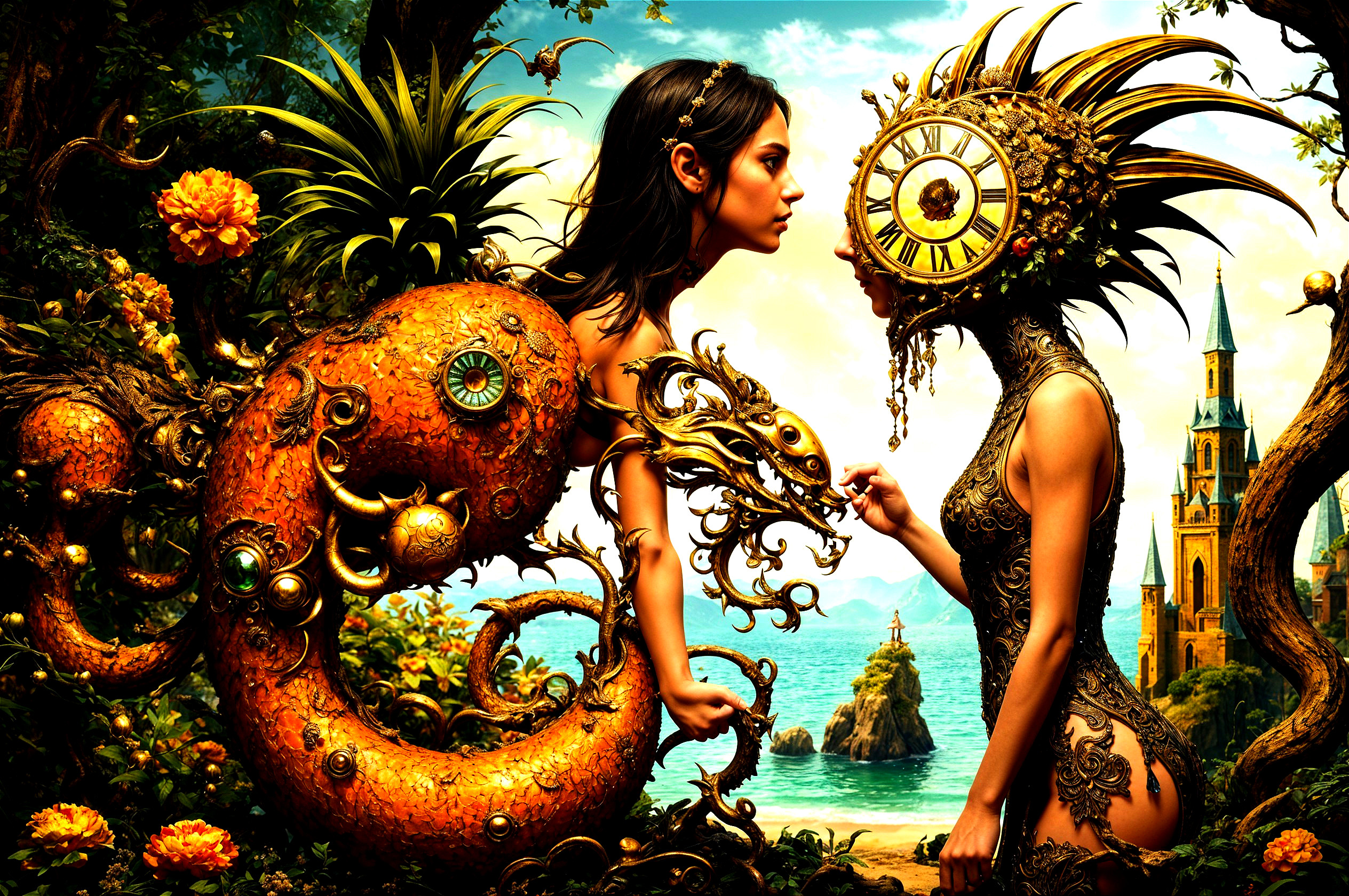 Surreal Landscape with Women Representing Time and Life