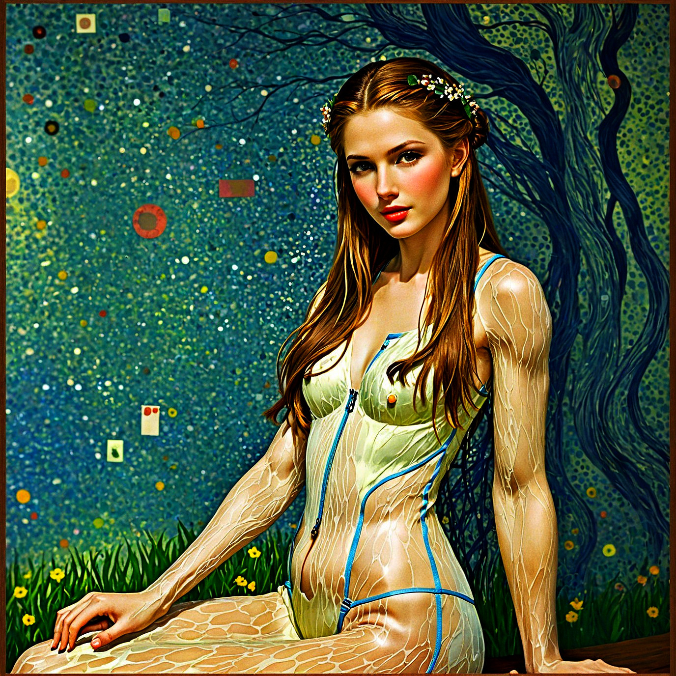 Young woman with artistic designs in vibrant setting