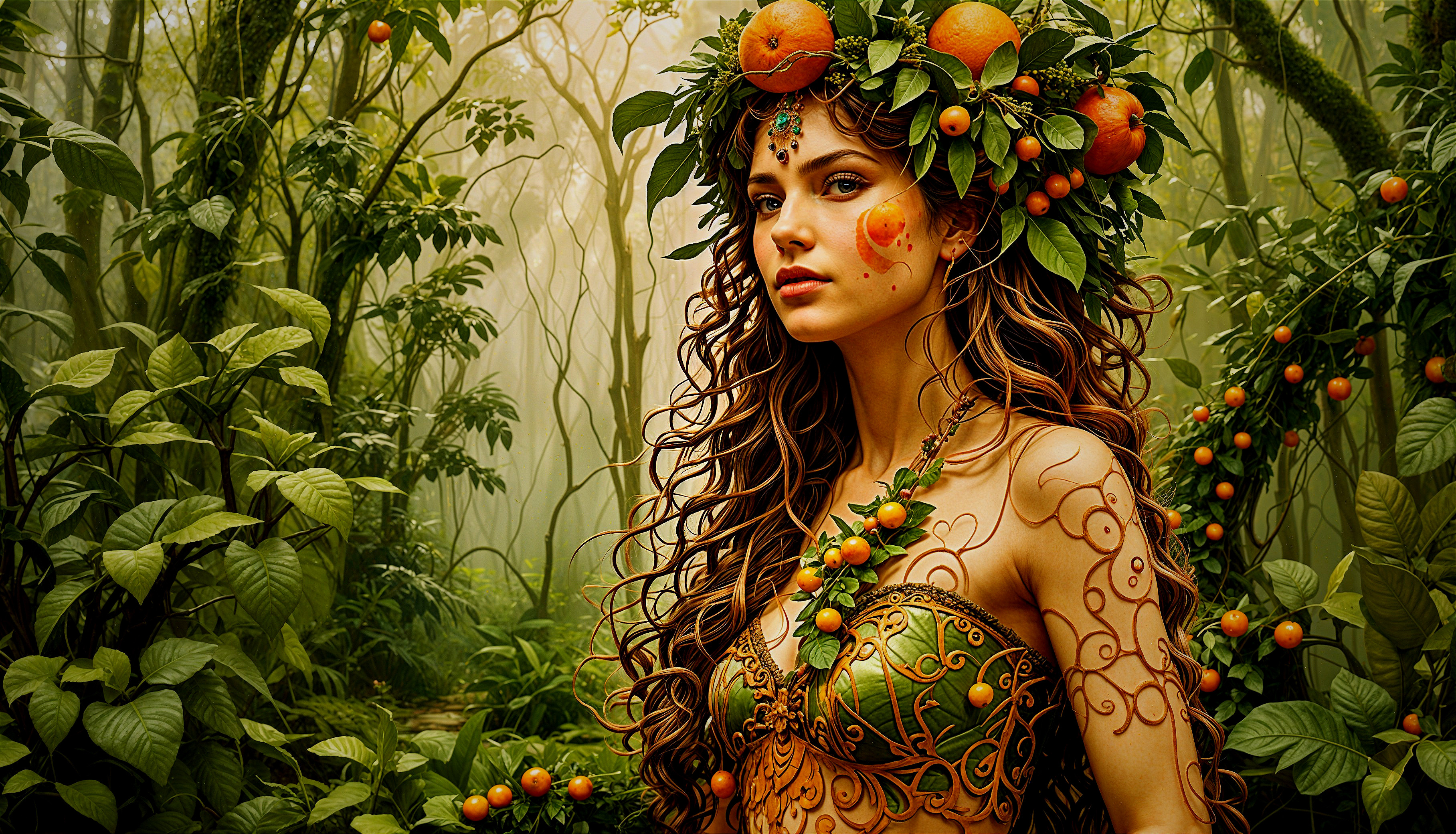 Mystical Woman in Lush Jungle with Natural Adornments