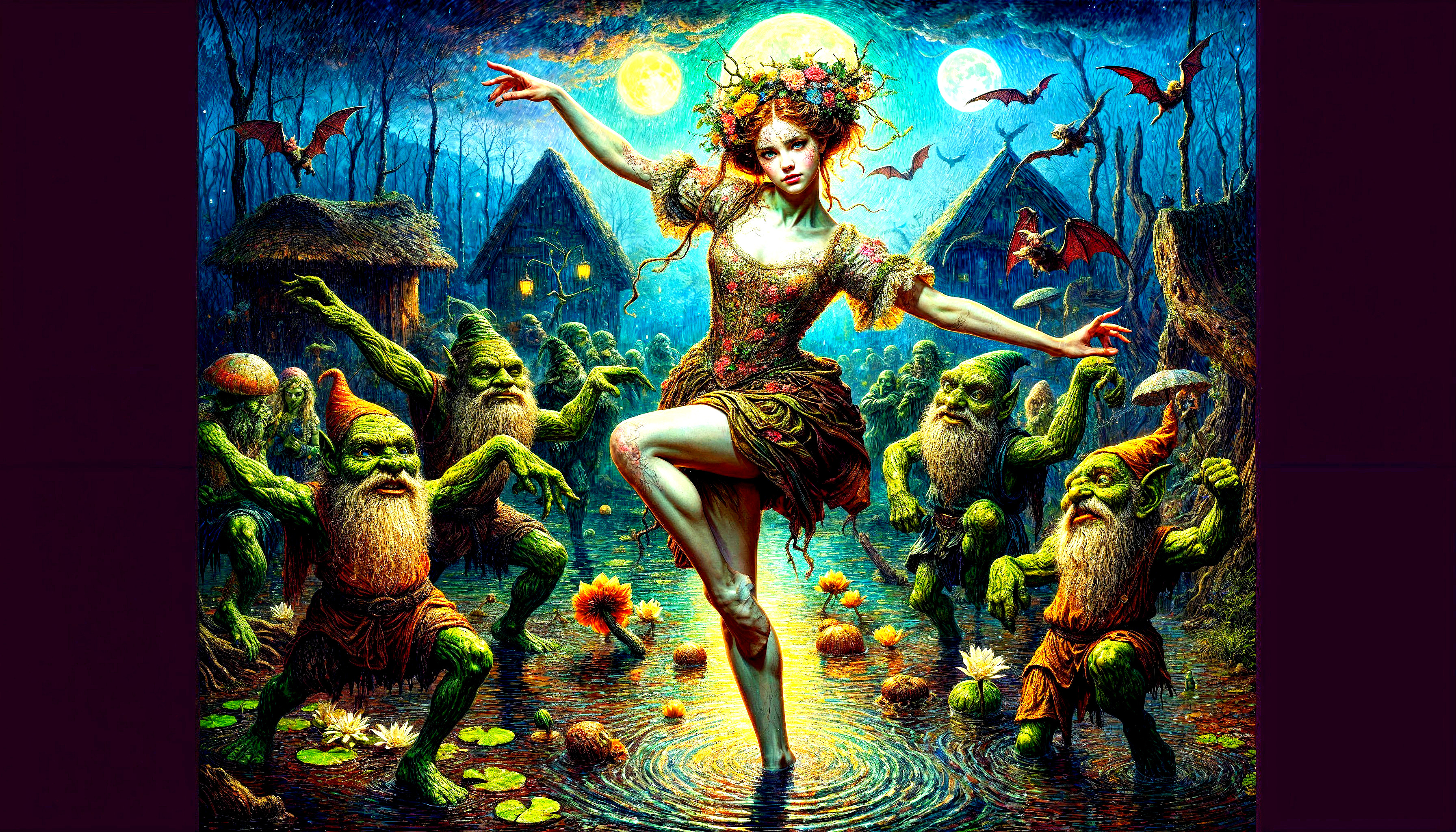 Fairy-like Woman Dances in Enchanted Forest Pond
