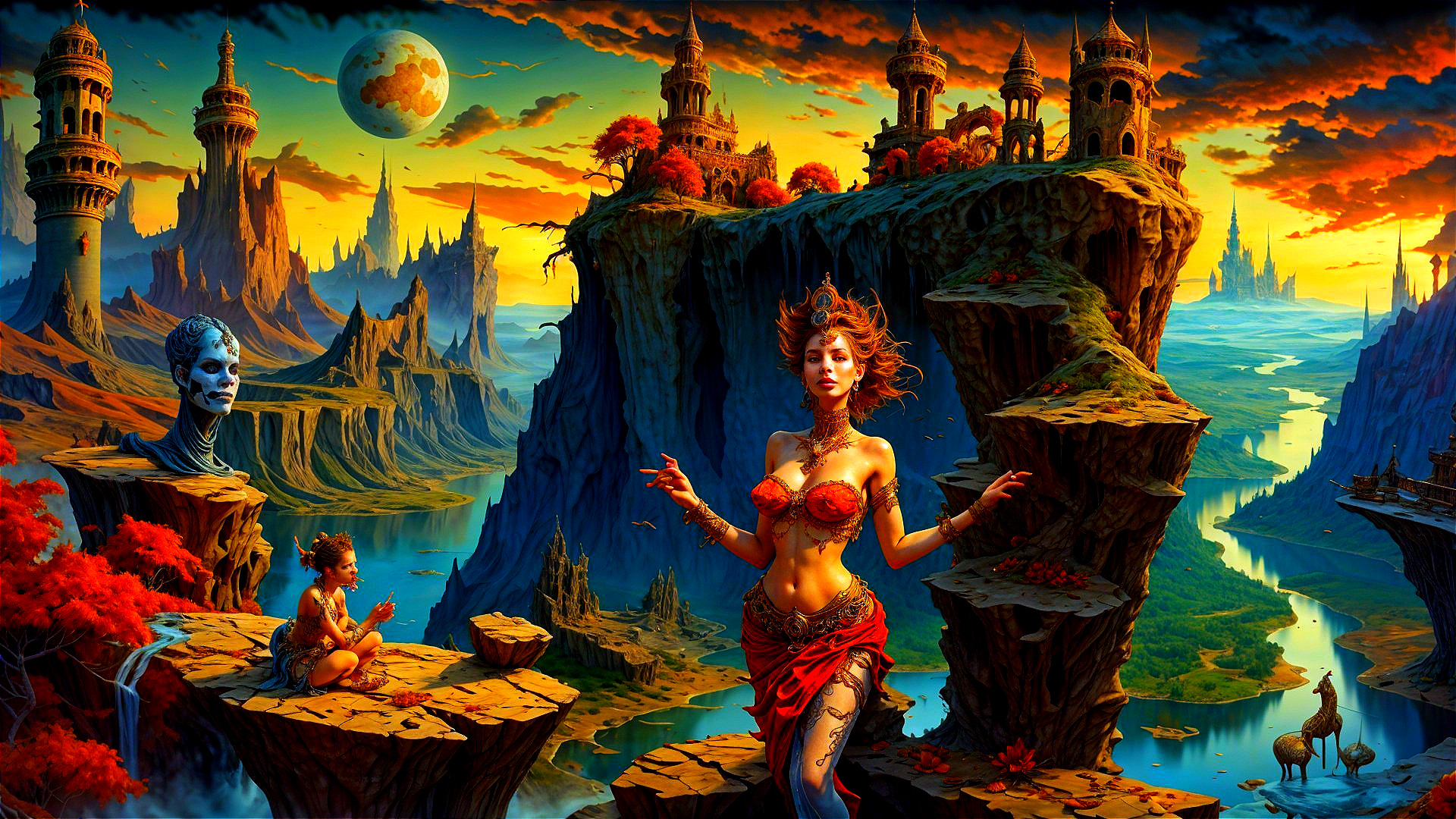 Fantastical Landscape with Castles and Enchanting Figures