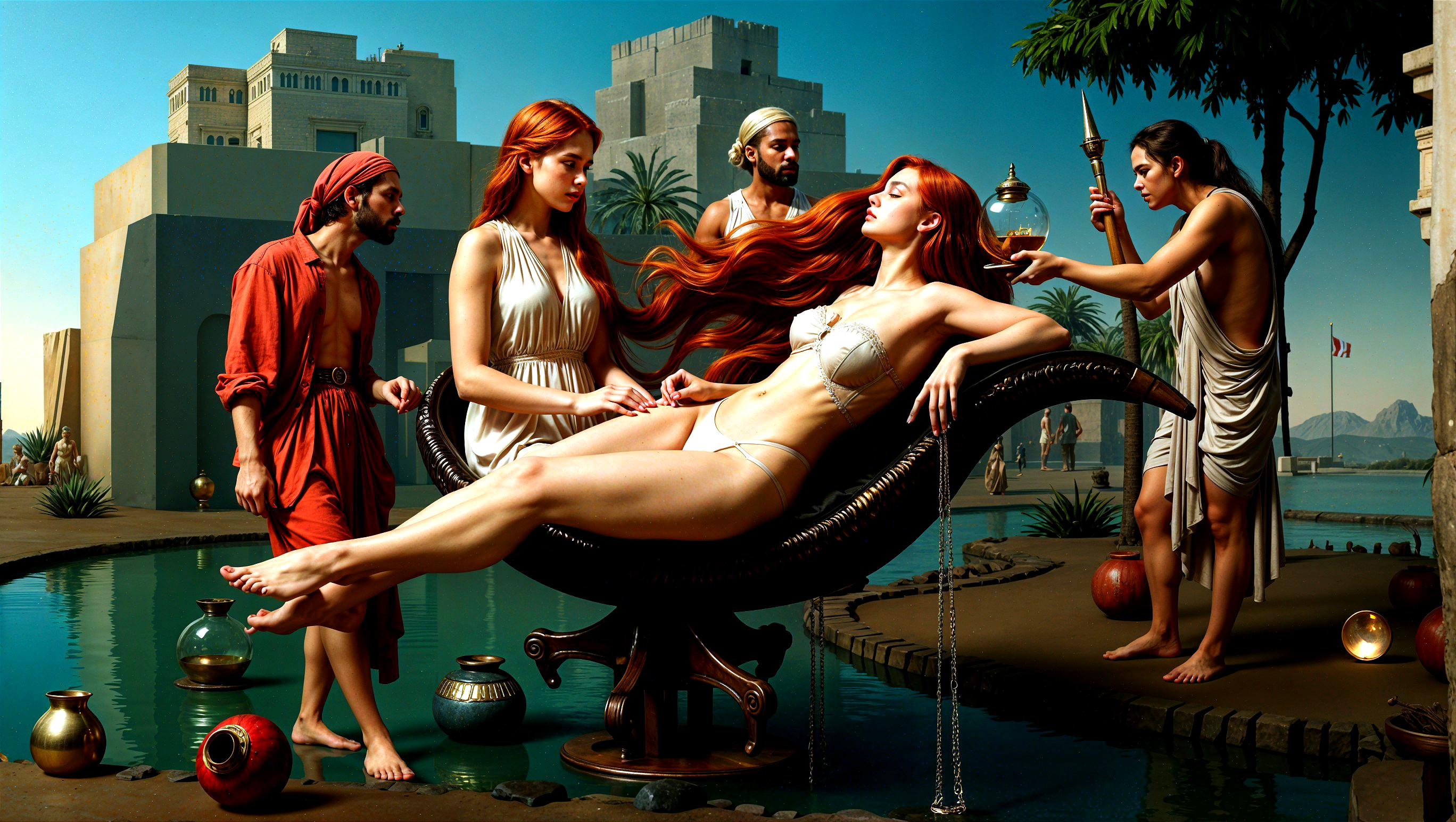 Serene Poolside Scene in an Ancient Civilization