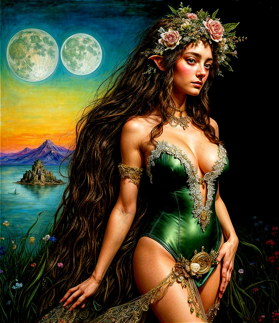 Enchanting Female Figure in Mystical Landscape Scene