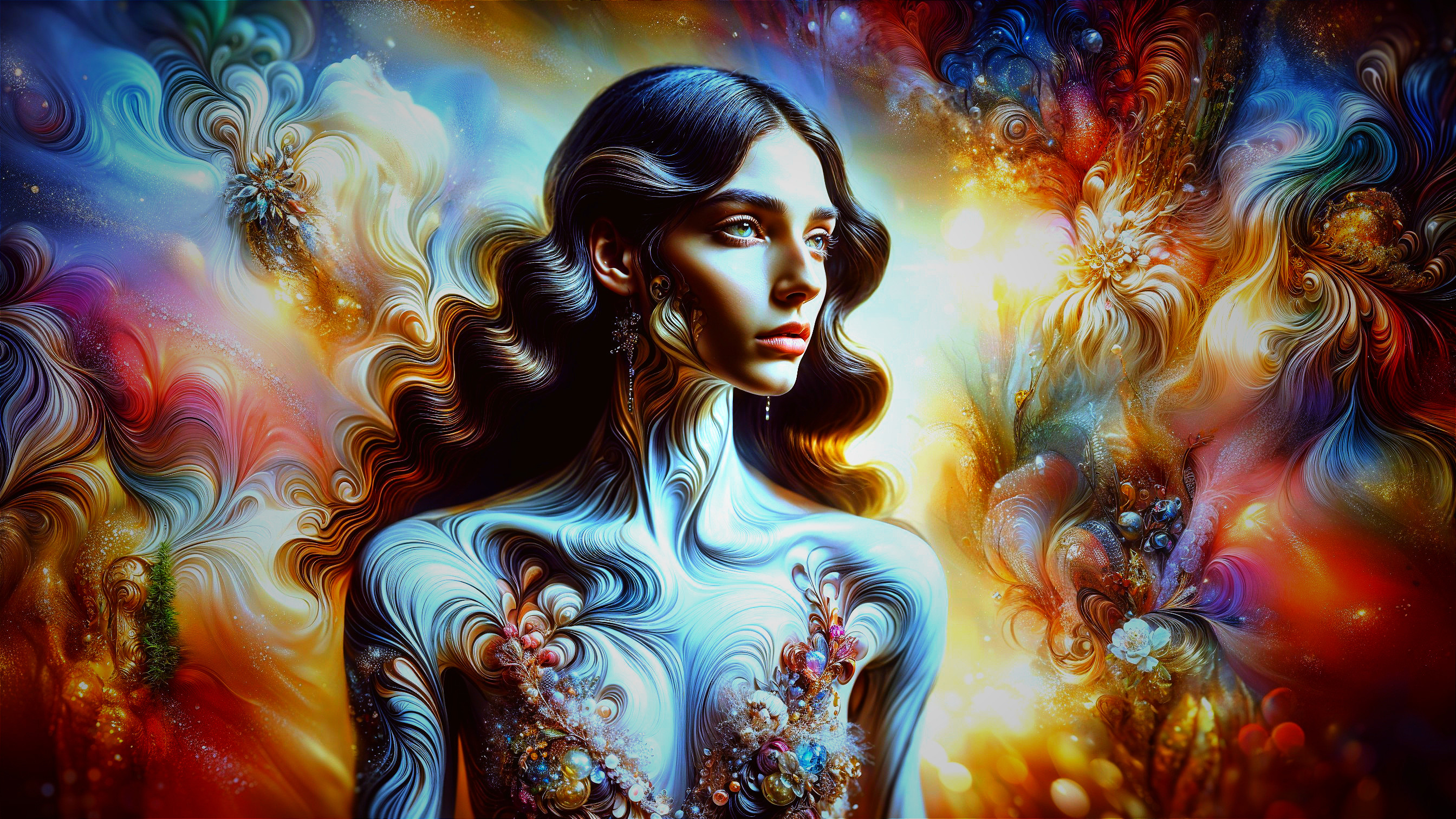 Portrait of a Young Woman with Abstract Background