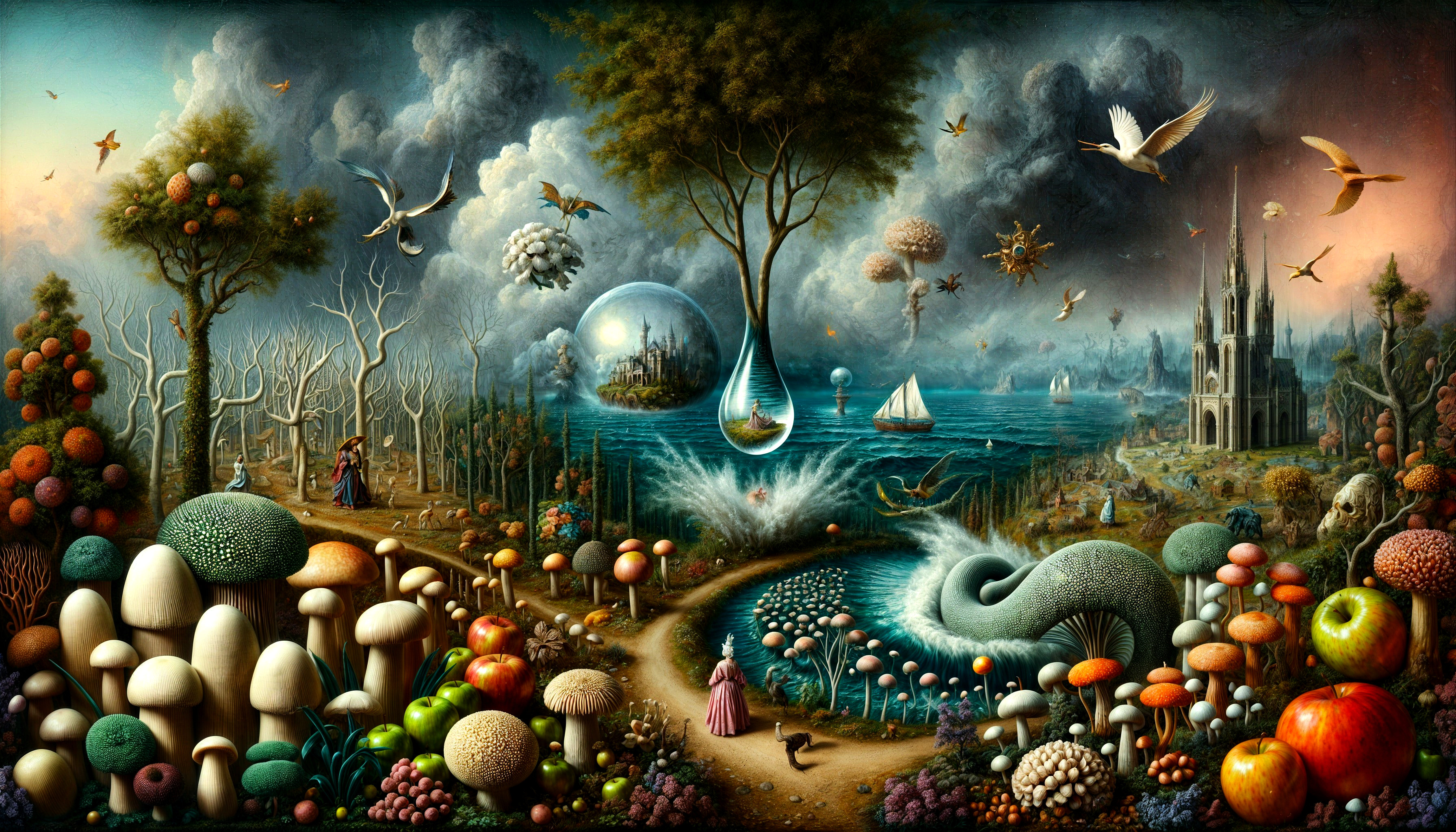 Surreal Landscape with Colorful Elements and Castle