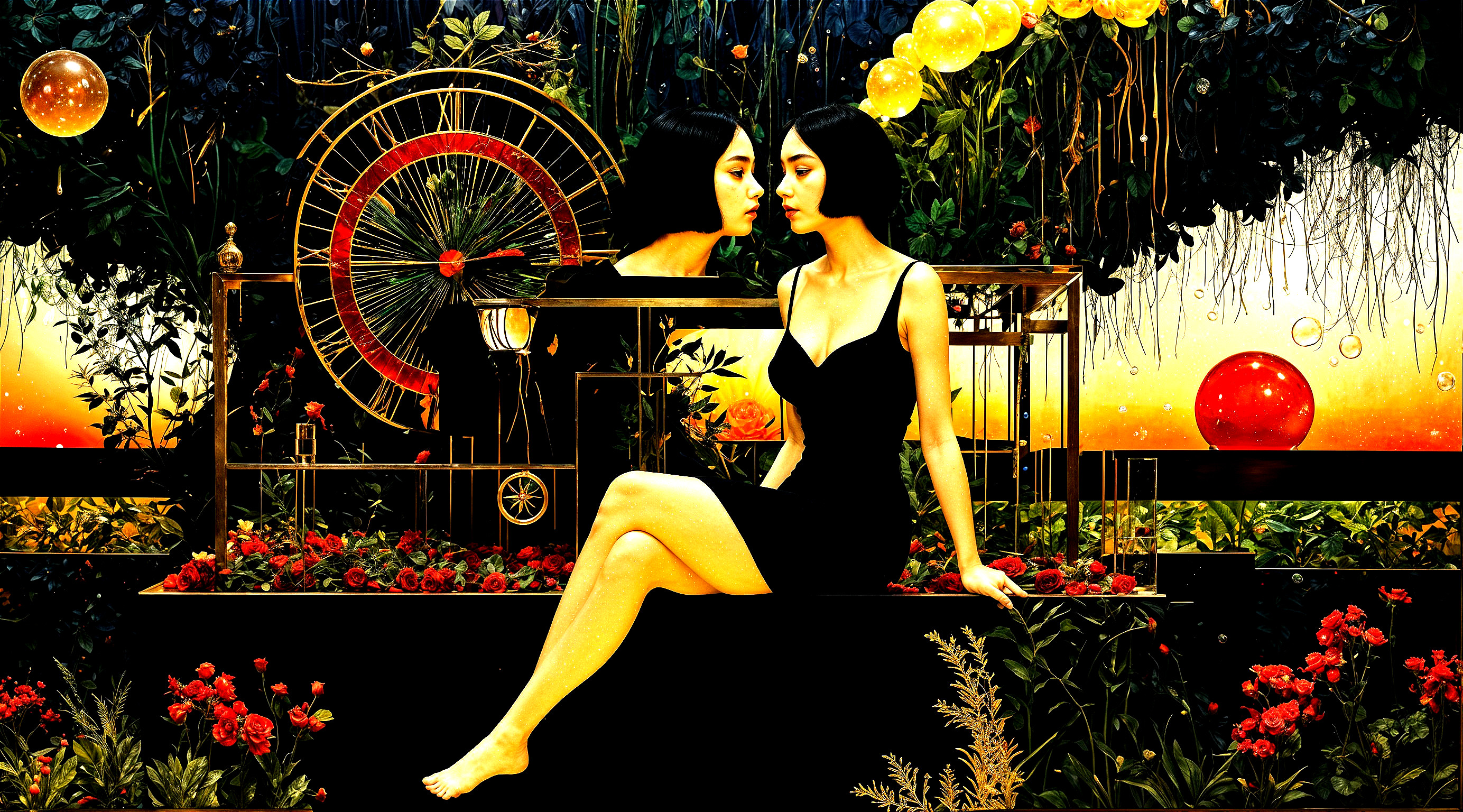 Woman with Bob Hairstyle in Elegant Surreal Setting