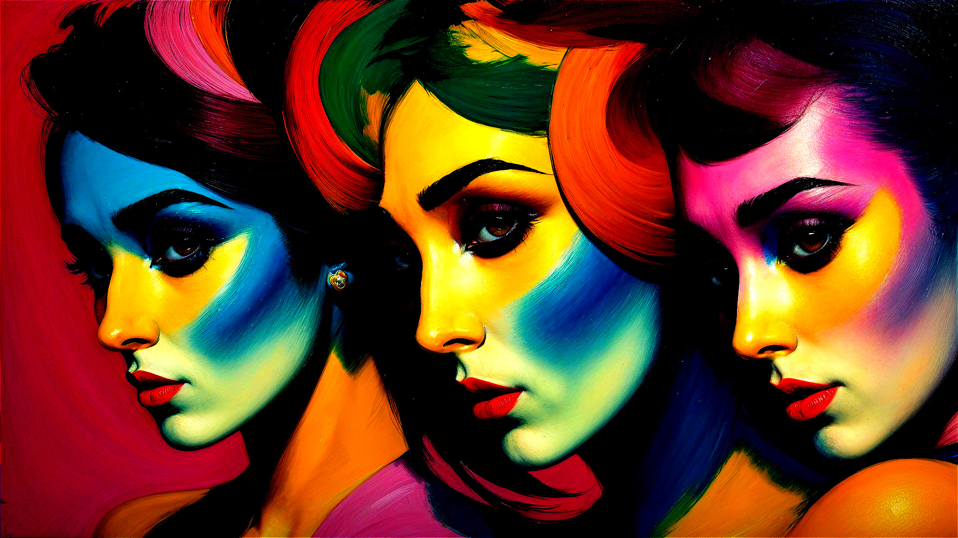 Stylized Profiles of a Woman in Vibrant Colors