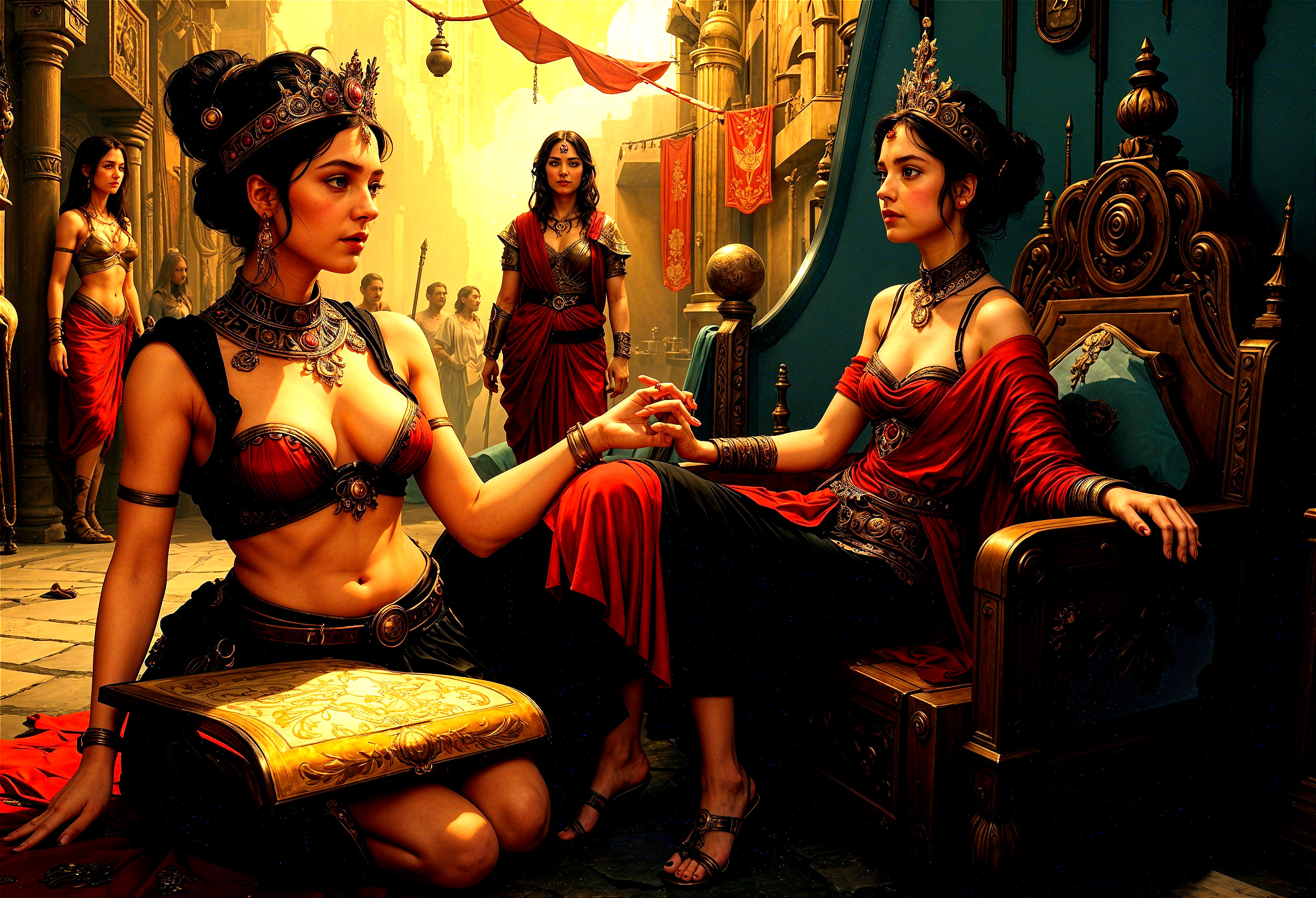 Ancient Marketplace Scene with Two Conversing Women
