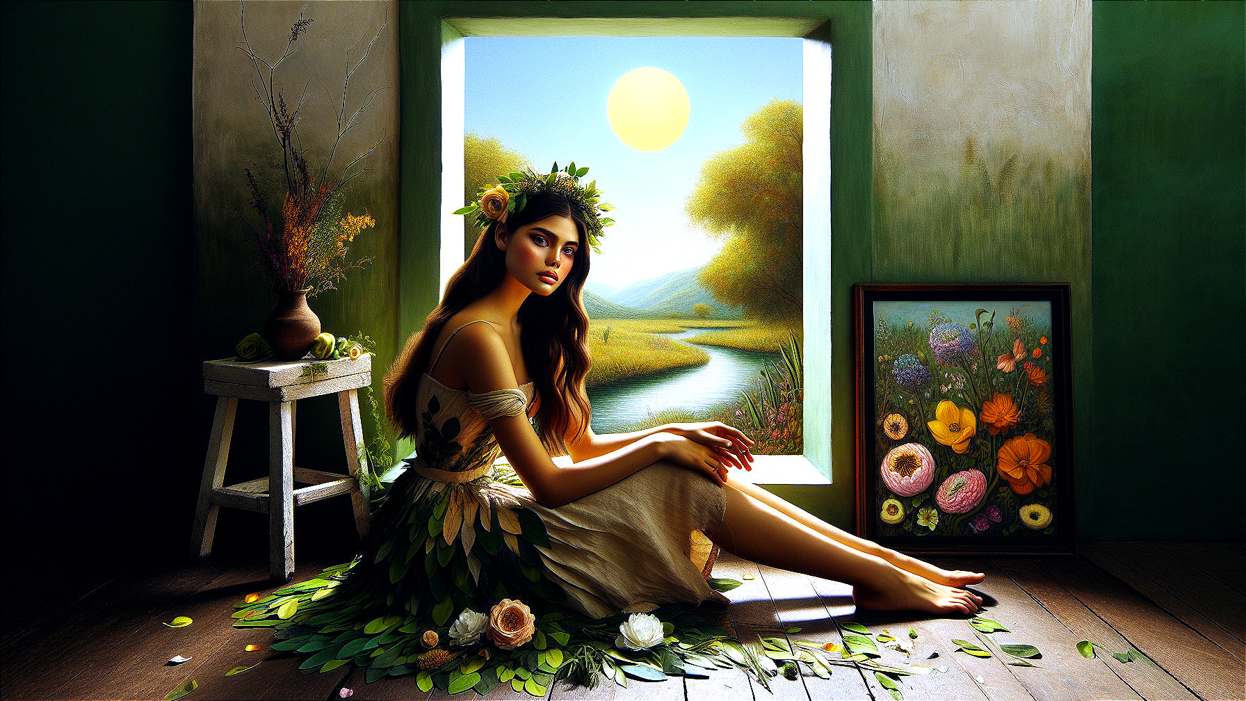 Serene Woman Surrounded by Nature by a Window