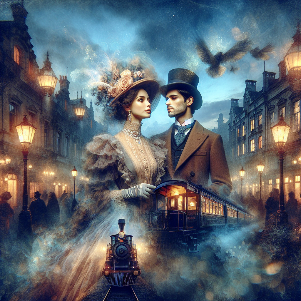 Couple in Vintage Setting on Foggy Cobblestone Street