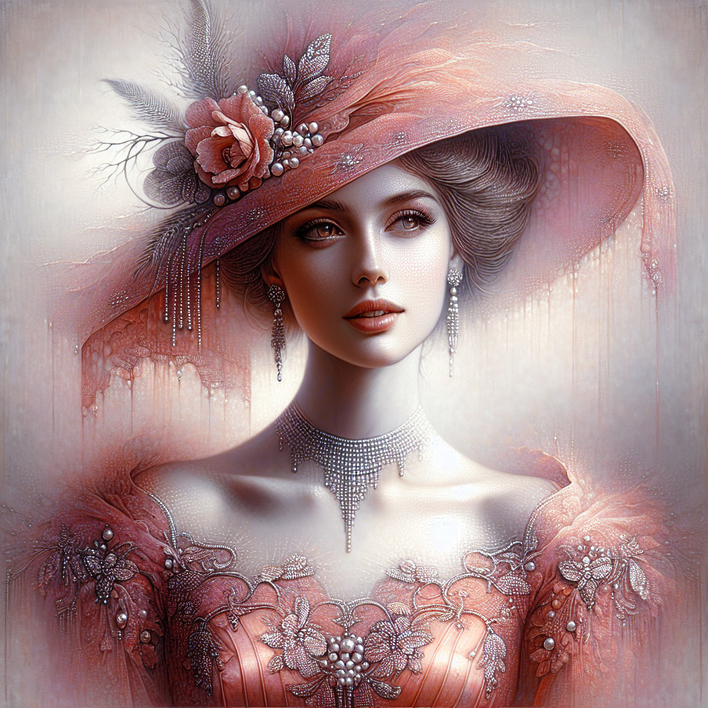 Elegant Woman in Pink Gown with Floral Motifs