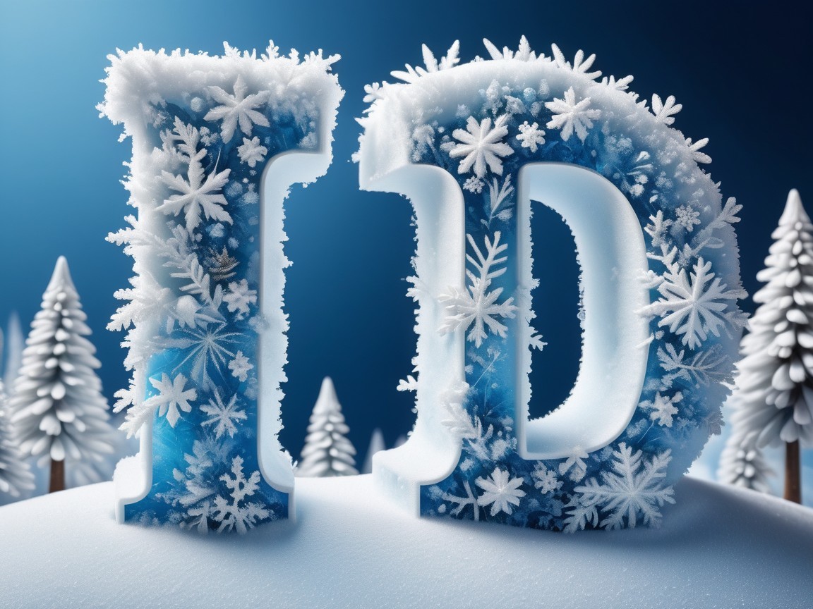 Intricate Snowflake Letters in Winter Landscape