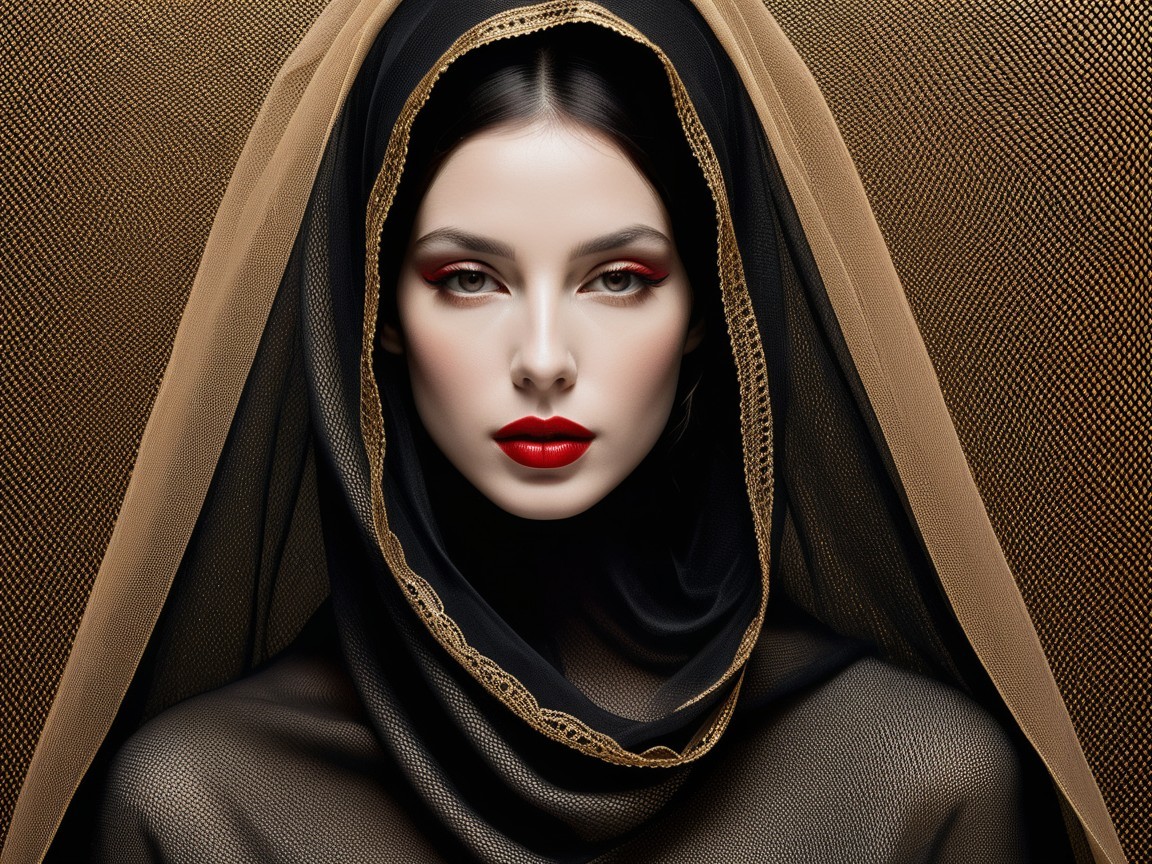 Portrait of a Woman with Veil and Bold Makeup