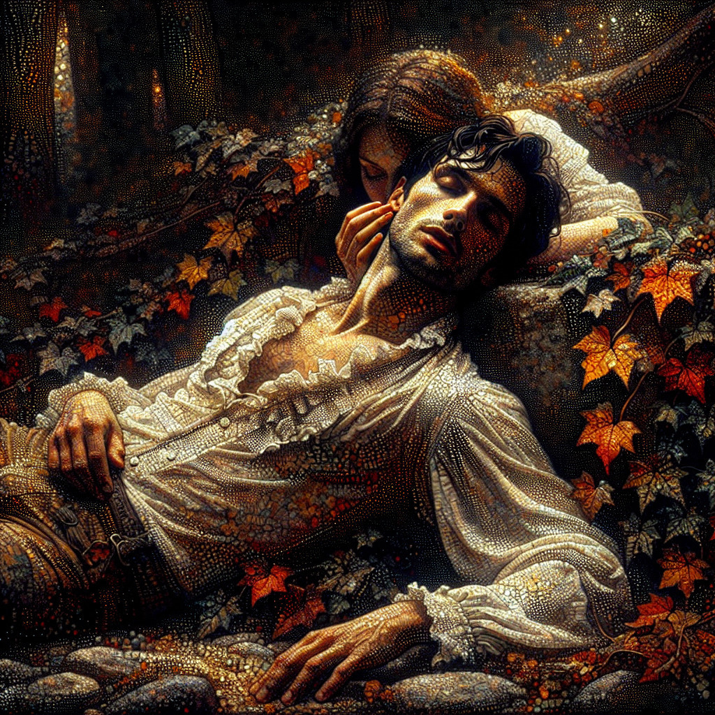 Young Couple in Autumn Forest Setting with Warm Light
