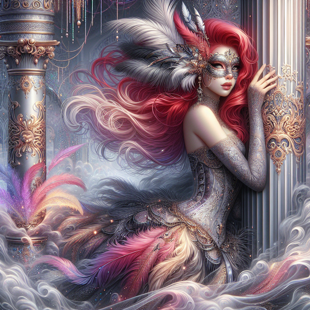 Masquerade Costume with Elegant Column and Dreamy Background