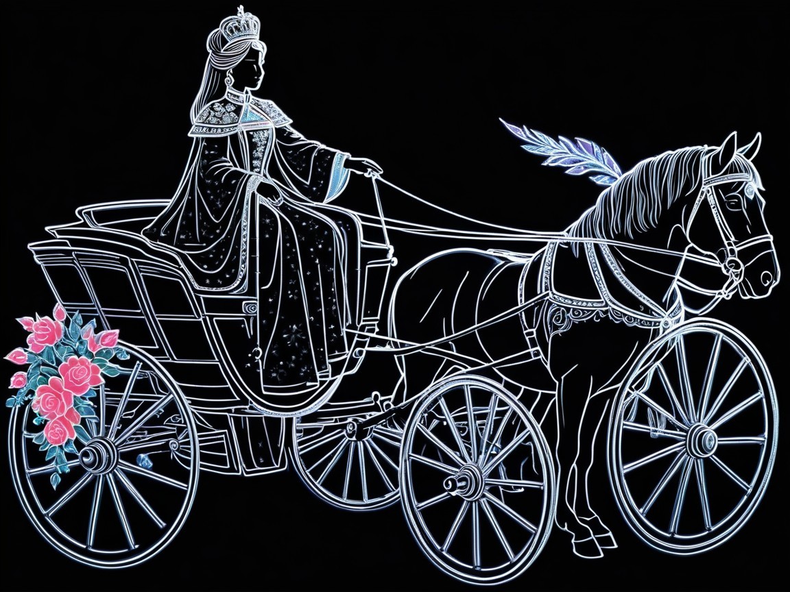 Regal Figure in Ornate Carriage with Roses Illustration