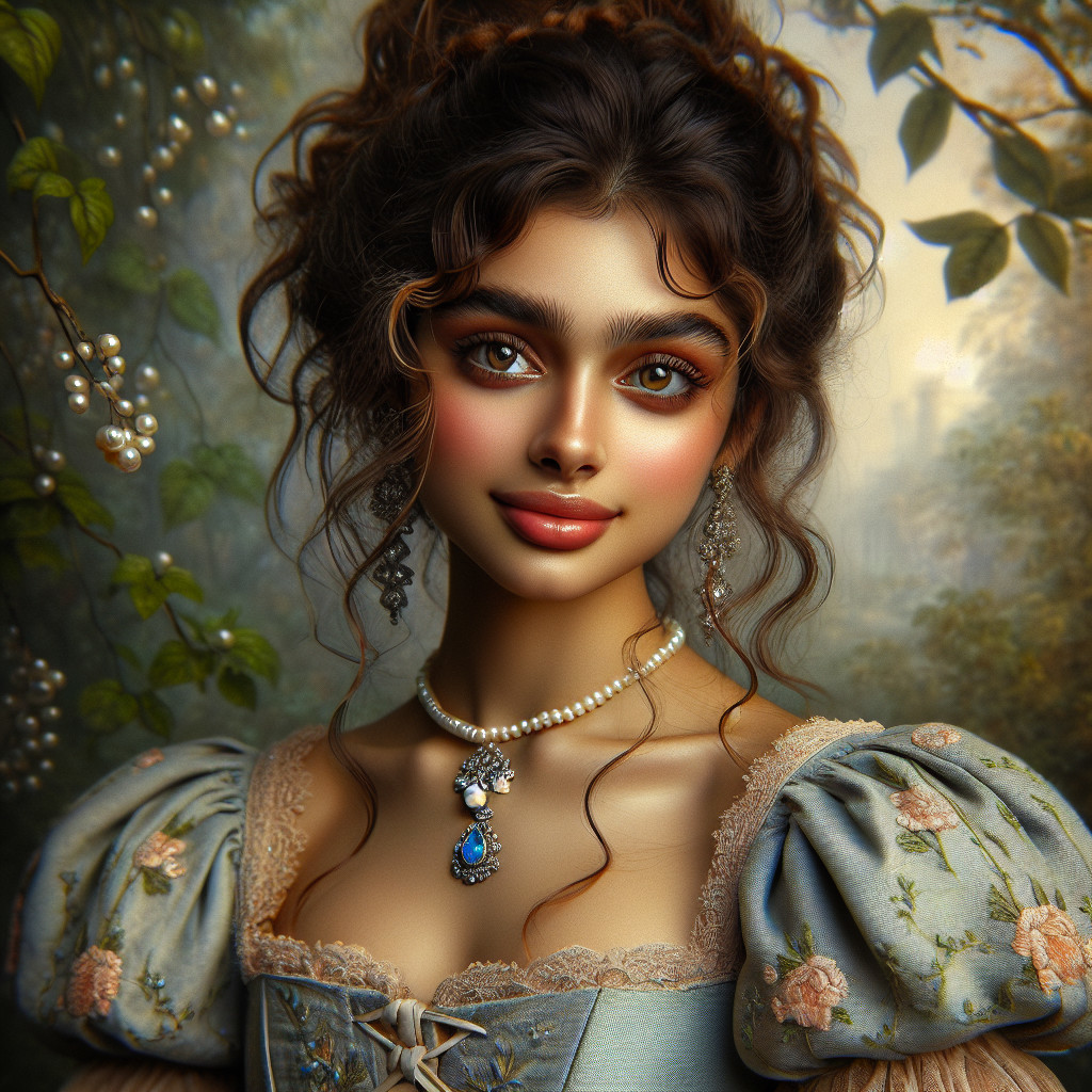 Young woman in blue gown with nature backdrop