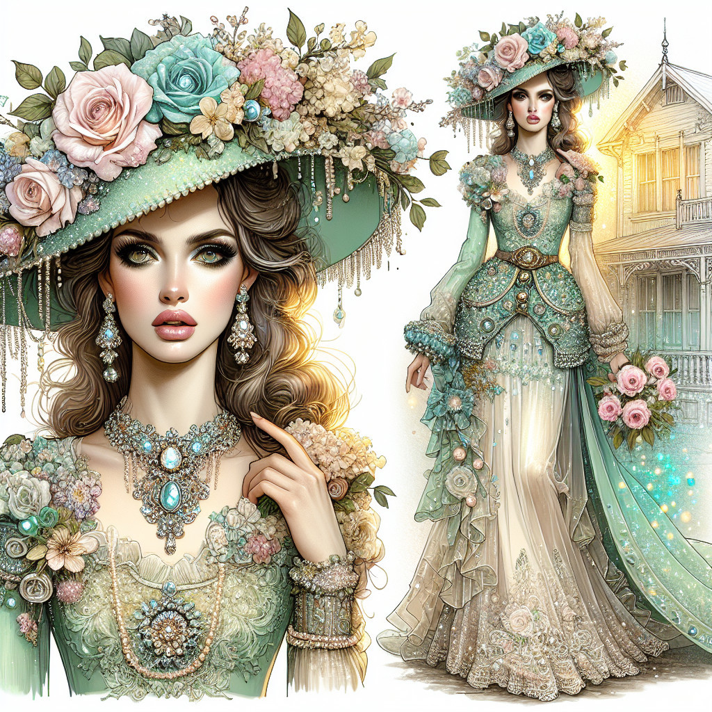 Elegant figure in floral gown by vintage house