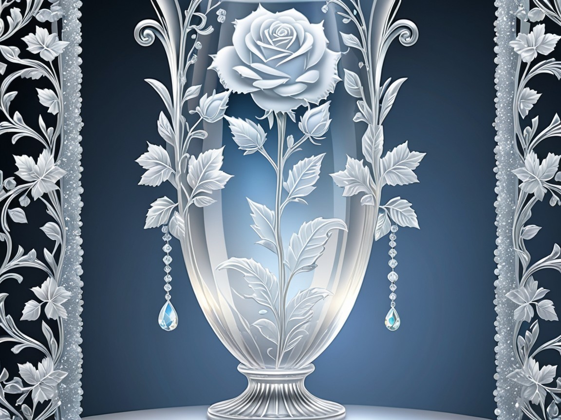 Elegant Glass Vase with Etched White Rose Design