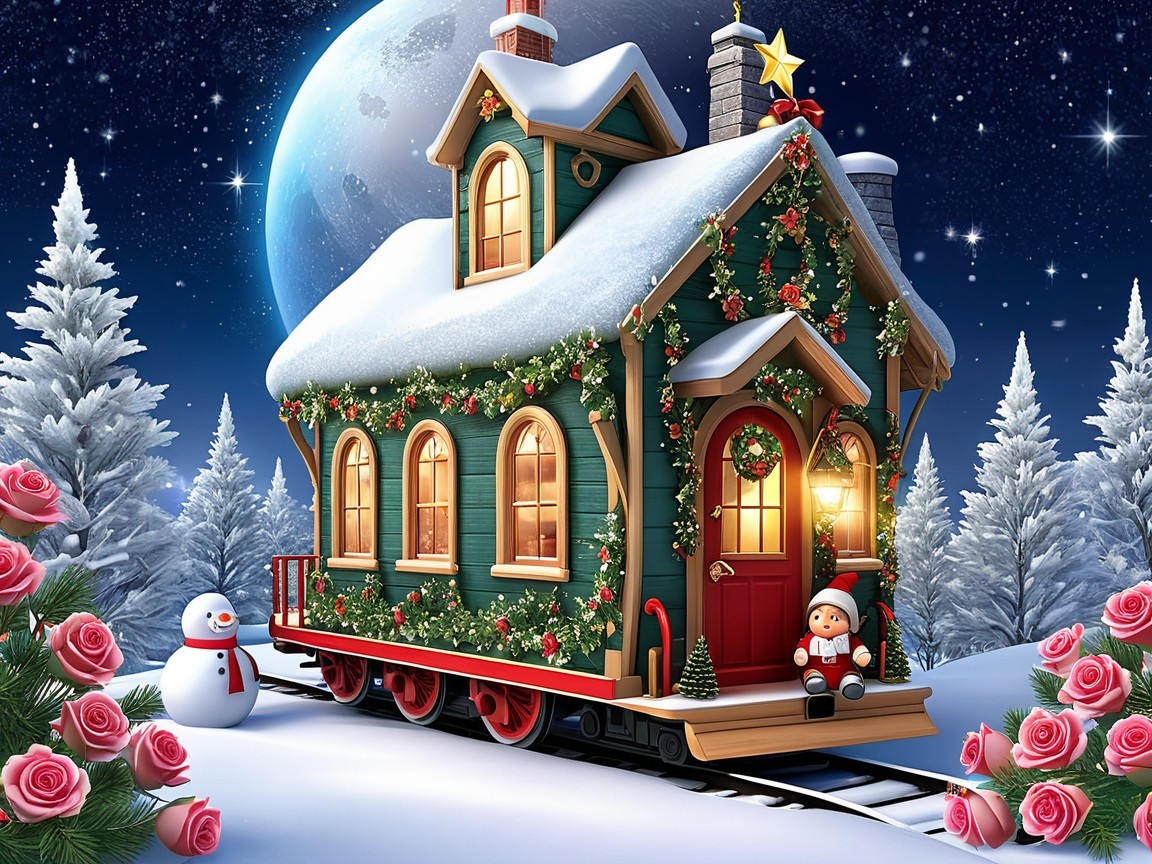 Snow-Covered Train House in a Winter Wonderland