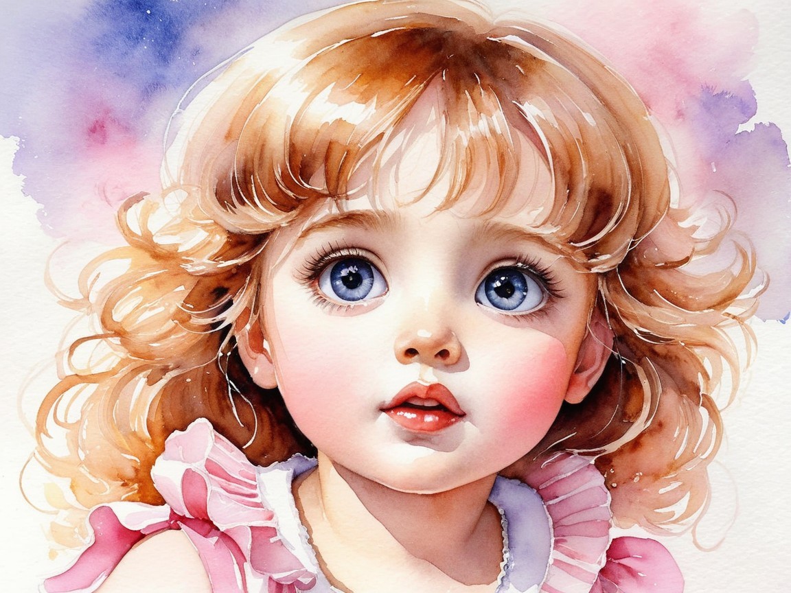 Whimsical Watercolor Portrait of a Young Girl