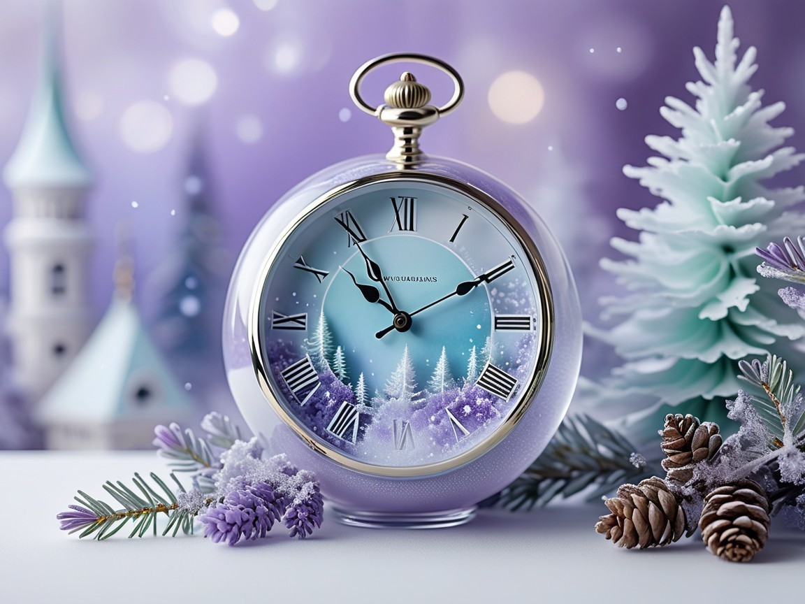 Whimsical Pocket Watch with Winter Landscape Dial