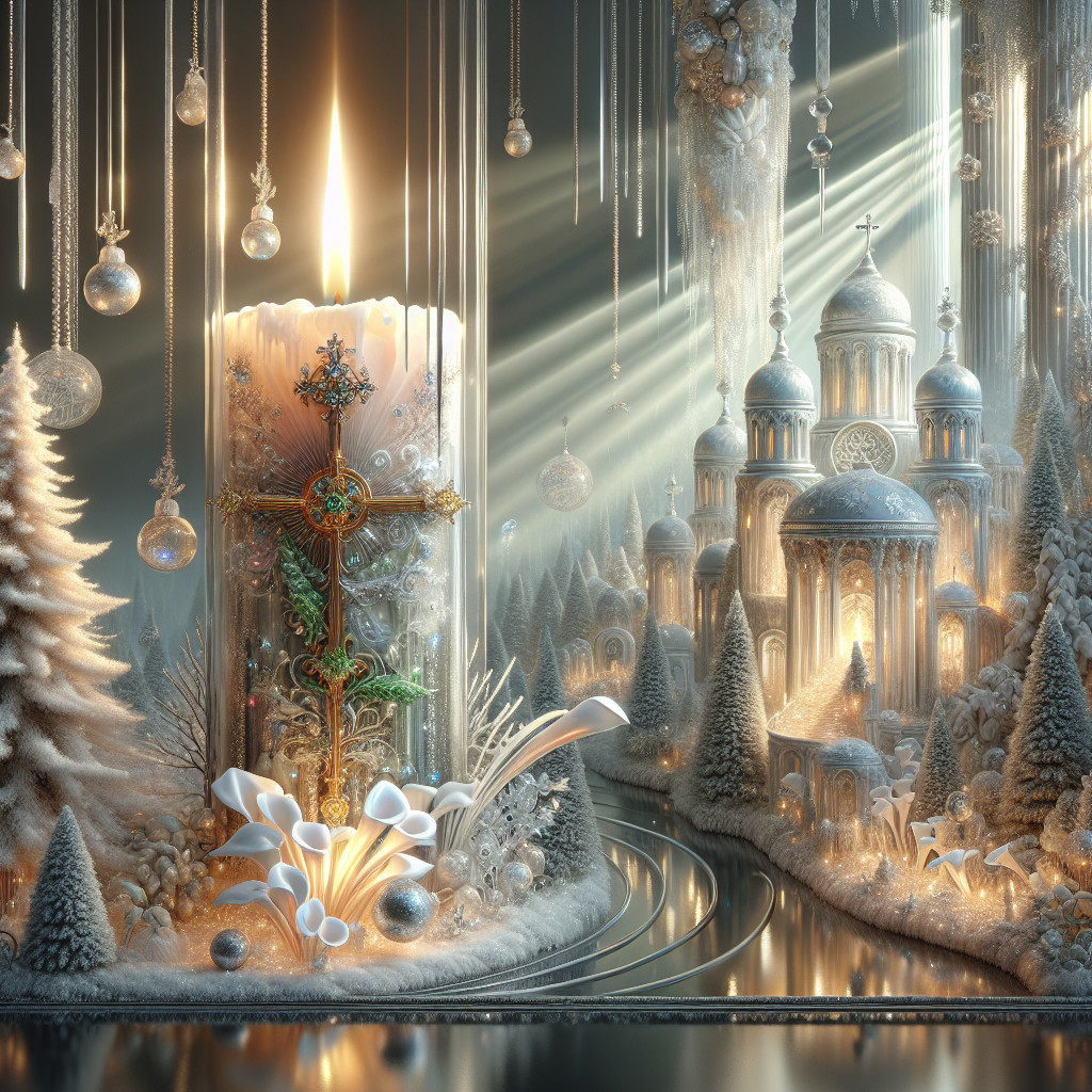 Ornate Candle in Serene Winter Cathedral Scene