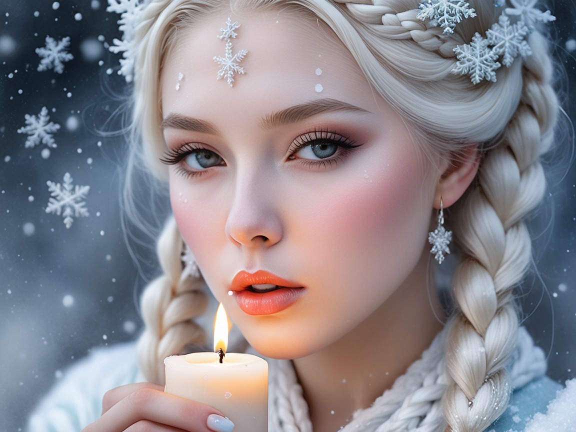 Young woman with blonde braids in winter setting