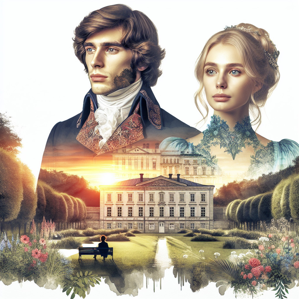 Elegant Romantic Scene at Grand Estate at Sunset