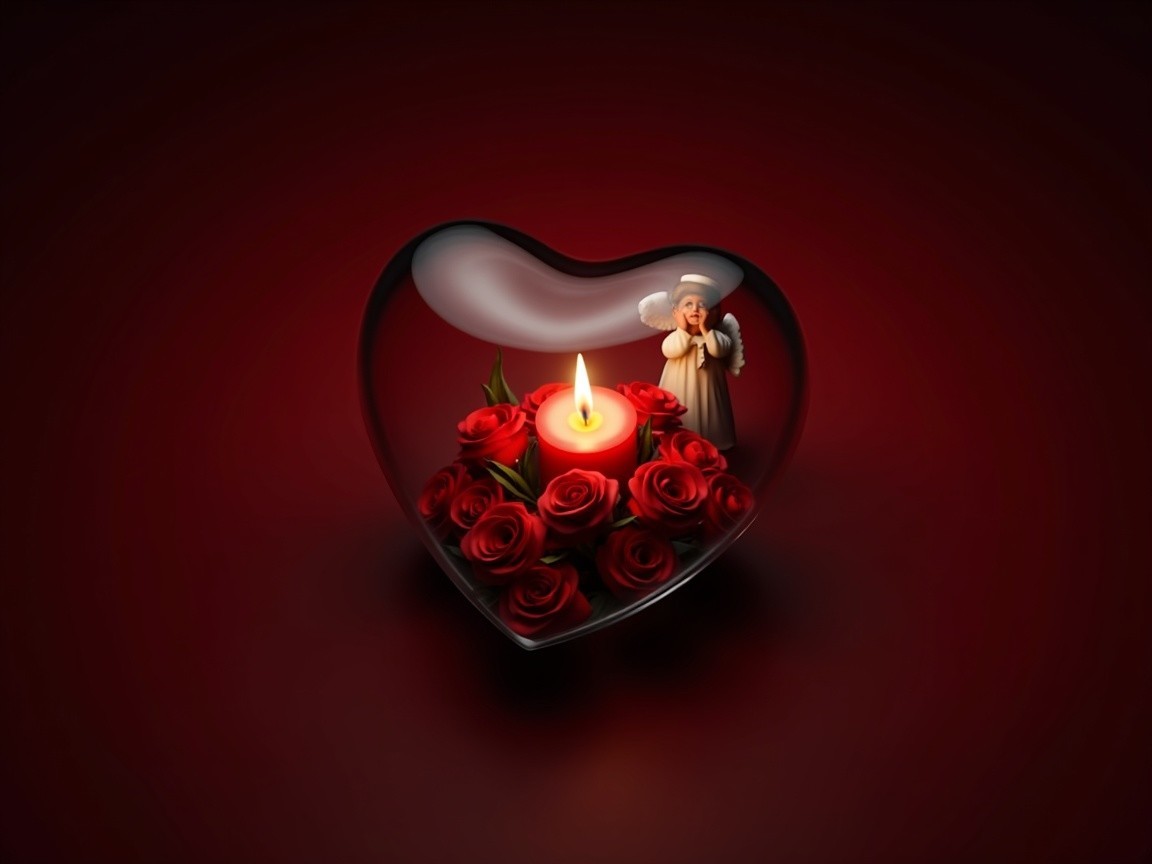 Heart-Shaped Glass Dome with Candle and Roses