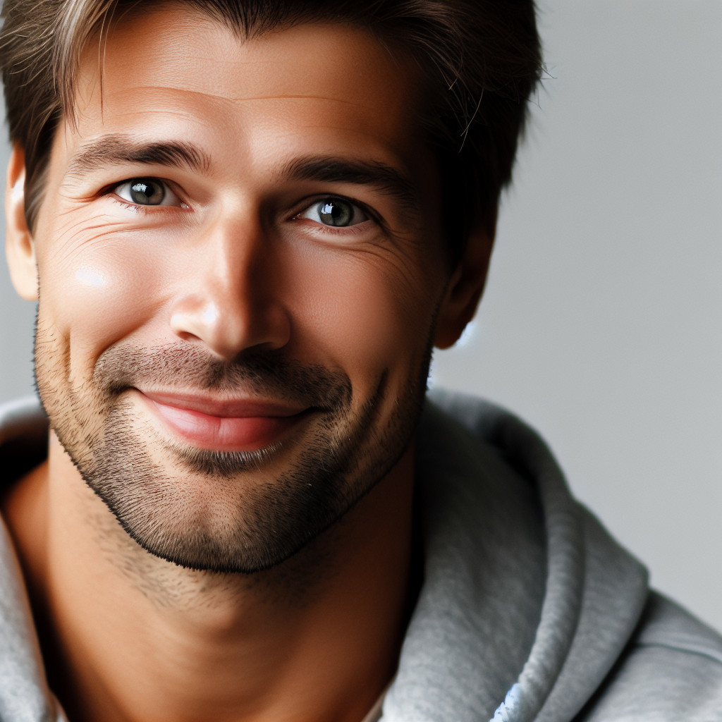Smiling Man with Tousled Hair and Casual Attire