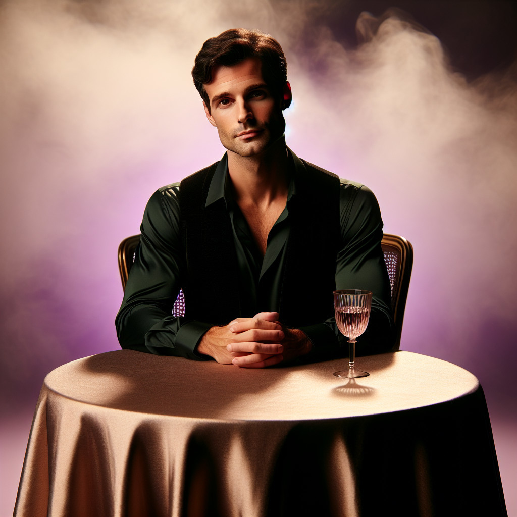Man at Round Table with Crystal Glass and Fog