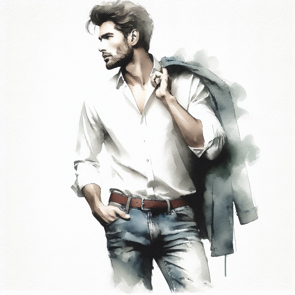 Stylish Young Man in White Shirt and Fitted Jeans