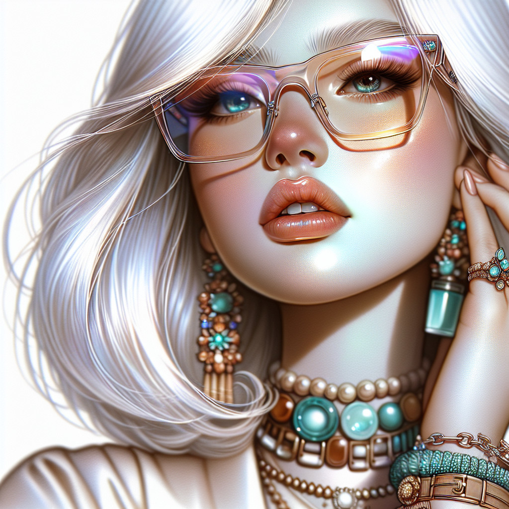 Digital Portrait of Woman with White Hair and Jewelry