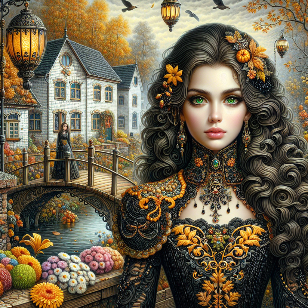 Mystical Autumn Scene with Young Woman and Nature