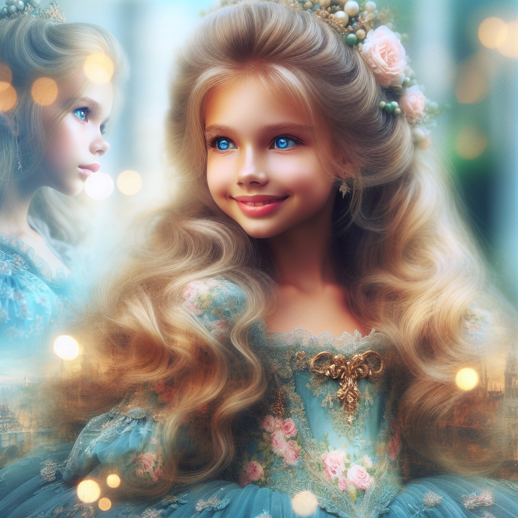 Whimsical Portrait of a Young Girl in Blue Dress